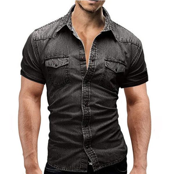 2018 Nuove maniche corte camicia in jeans uomini camisa mascolina slim fit tascabili camicie model shirt maschili per uomo in modo casuale 2116