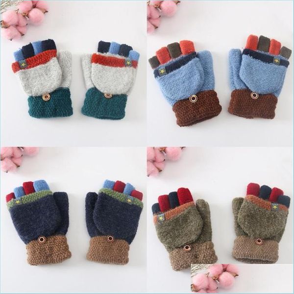 Fingerlose Handschuhe Kinder Winter Warm Handschuh Flip Cover Typ Design Sternmuster Kennzeichnung Spleißfarbe Hyds Fashion Boy Girl Uni 5 5sqa Dhu3m