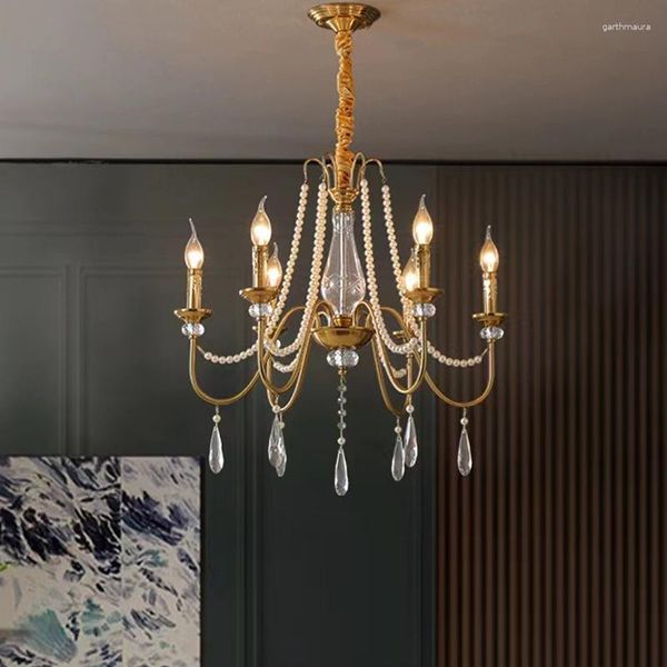 Lustres de lustres retrô de cobre lustre de cristal de luxo clara de estilo americano estilo country sala de jantar vida luminária de suspensão de quarto