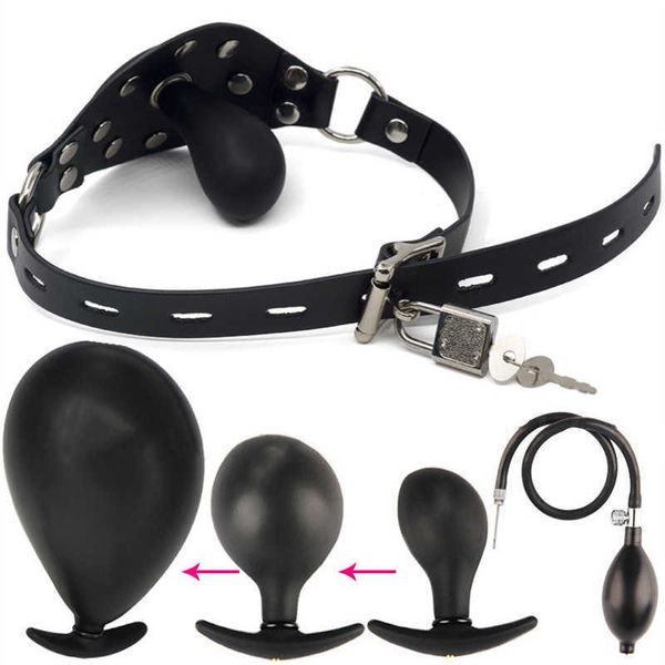 BDSM Bondage Neue Mundfixierung Erwachsene Spiele Flirten aufblasbare große Anal -Dildo -PU -Band -Mundgepackte Geschlechtsgeschlechtliche Sexspielzeuge für Paare