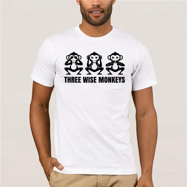Herren T-Shirts Sports Mann T-Shirt drei weise Affen kreativer grafischer Fabel Druck kurzärmelige Baumwoll-Herren Mode-Sommerhemd
