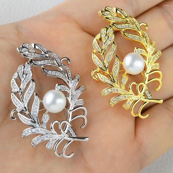 Broschen Blattstifte Vintage -Stil mit Perlen Frauen Brosche Hochzeitszubehör Schmuckkragen Broches Broches