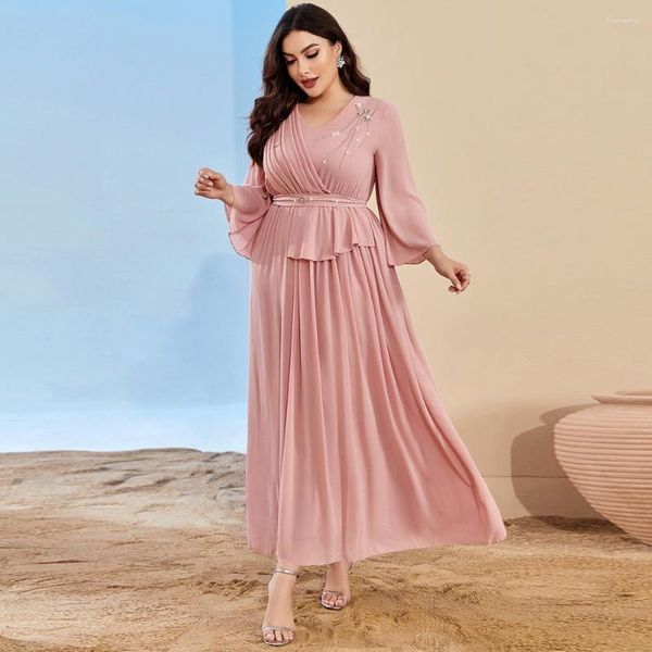 Roupas étnicas moda moda abaya mulheres costura de mão broca temperamento vestido longa festa noturna festa elegante manto solto dubai arábia caftan