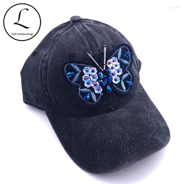 Top Caps Gzhilovingl Kadın Kelebek Boncuklar Pamuk Beyzbol Kapağı Gündelik Yaz Ayarlanabilir Snapback Şapkaları Bayanlar Kız Sporları