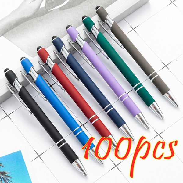 Kugelschreiber 100pcs Metal Ballpoint Stift Touchscreen Stift Office School Werbung Stift benutzerdefinierte Textgravur Lasergravur Custom Pen 230815