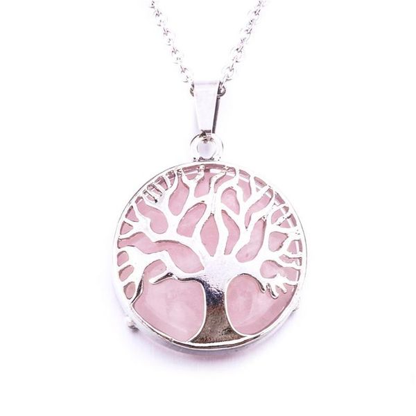 Anhänger Halsketten natürlicher runder Edelstein Stein Baum des Lebens Anhänger rosa Quarz weißer Kristall Lapis Lazi Tiger Auge Opal Neklace Drop del Dhxgd