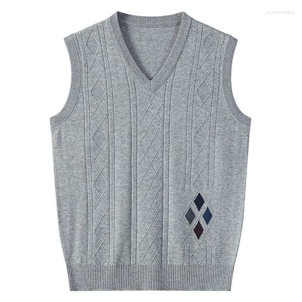 Herrenwesten 2023 Herbst Herbstmenschpullover Weste Fashion Wolltank Tanks mit Diamond Jacquard Männer Harajuku