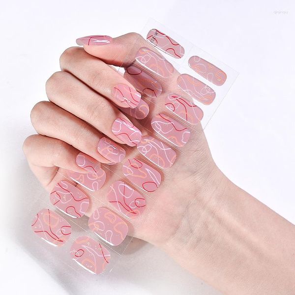 False Nails 24strips Adesivi per unghie in gel semi set per lampada UV Copertura completa Coloro solido Manicure Oil Film Patch