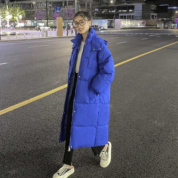 Women Down Parkas Winter Winter espessou as mulheres quentes longas Parka Parka Casual Cor Solid Sold Loose Inflable Grande Pocket Capeled Coat Z230817