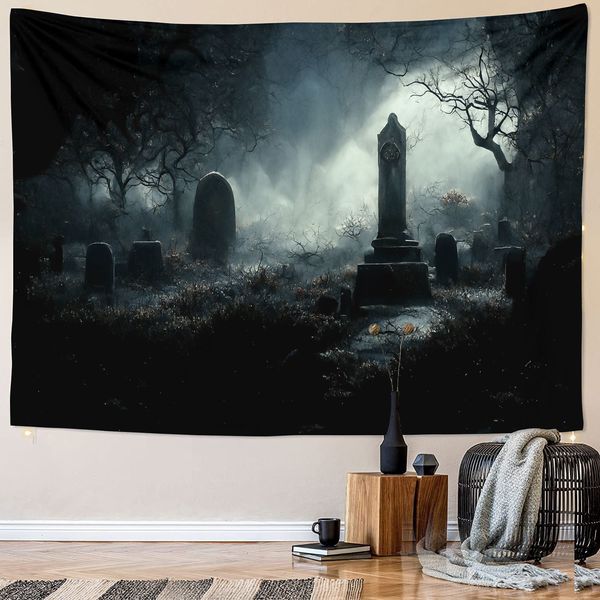 Wandteppiche 6 Größen Halloween Tapestry Night Castle Friedhof Friedhof Tapestry Horror Doomsday Wall Hanging Schlafzimmer Schlafzimmer Wohnzimmer Wohnzimmer Dekor 230816