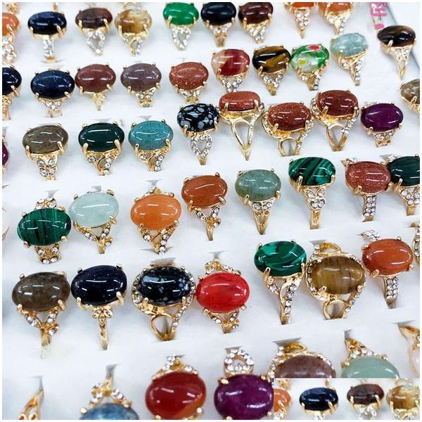 Полосы кольца цена продажа рубинового агата Gemstone Ring Men Женская Glod, наполненная модными ювелирными украшениями, размер оптовой доставки Dhutg