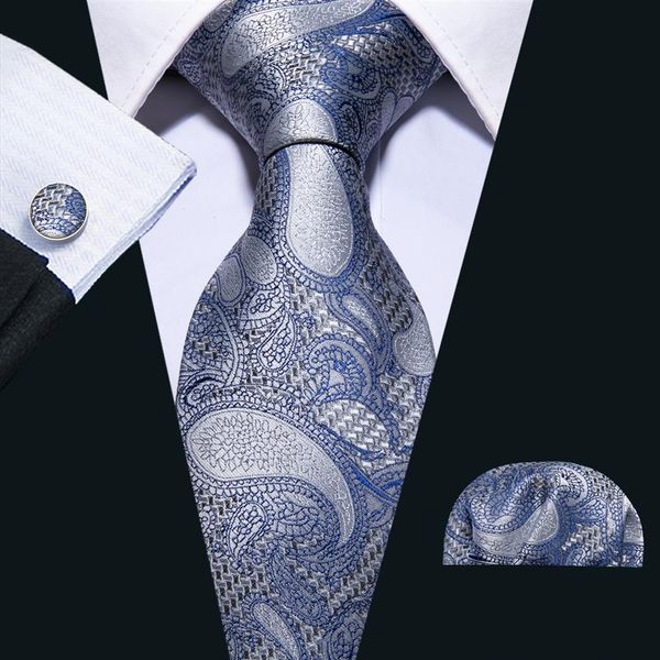 Europa Warehouse Krawatte Set Blue Paisley Herren Silk Ganz klassisch Jacquard gewebt Krawatten Pocket Square Manschettenknöpfe Hochzeitsbus244r