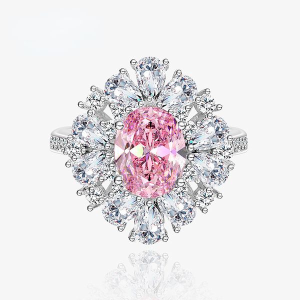 925 Zilver High Carbon Diamond Ice Flower Cut Ring High Carbon Diamond 7 * 9mm Dames Snoep Roze Ring Hoogwaardige Sieraden