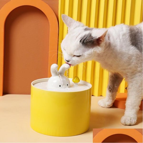 Cat Bowls alimentadores Kimfets Design criativo Design Matic Water Fonte Cerâmica Distribuidor de animais de estimação Filtração de 5 camadas Mudo cães que bebem Drop Dhlzs