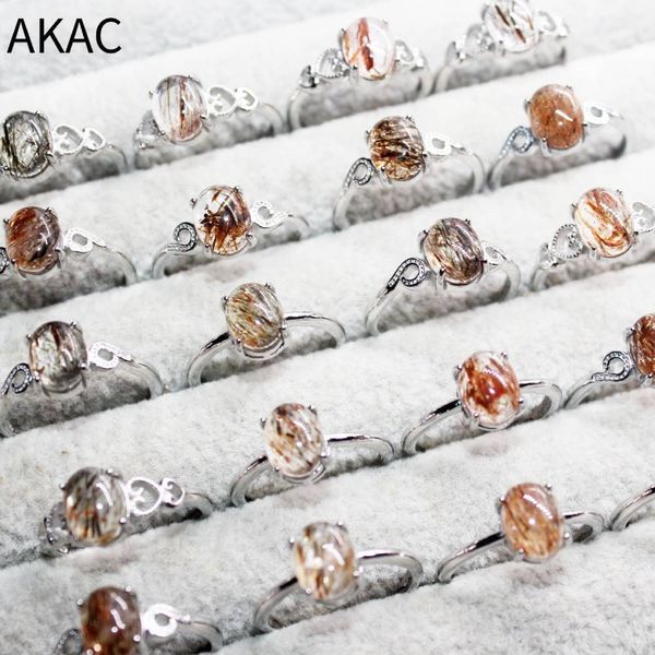 Anéis de casamento 3rings 5rings Akac Aprox7*9mm Black Black Golden Rutile Quartz Anel de cobre branco ajustável atacado Enviar aleatoriamente 230815