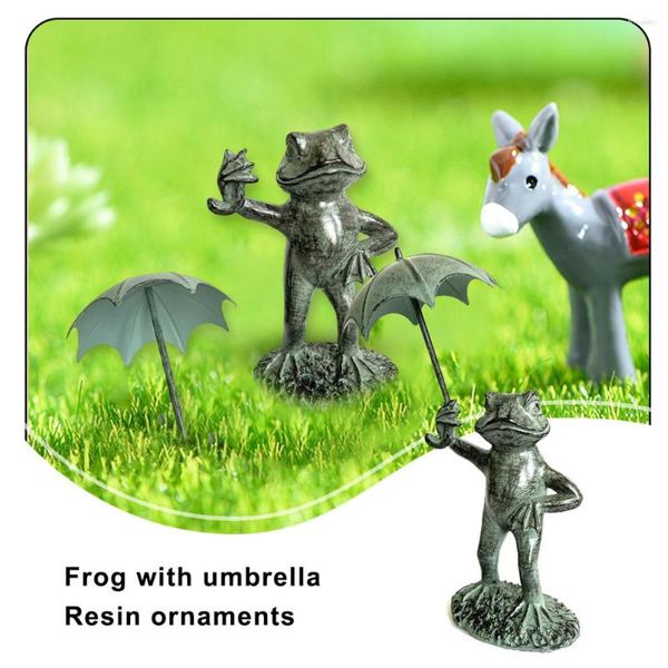 Gartendekorationen Frosch spielen Regenschirm Spitter Statue Figur Harz Tierdekoration Handwerk Ornament Outdoor Skulptur Zubehör