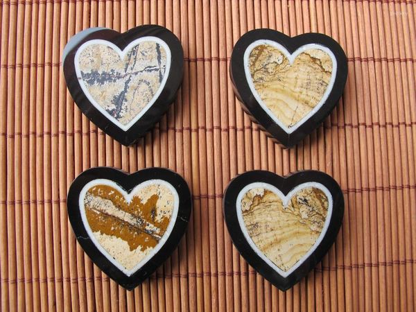 Colares pendentes Gem Sotne 40mm Heart Intarsia Jewelry Pingents Picture Natural Jasper Stone