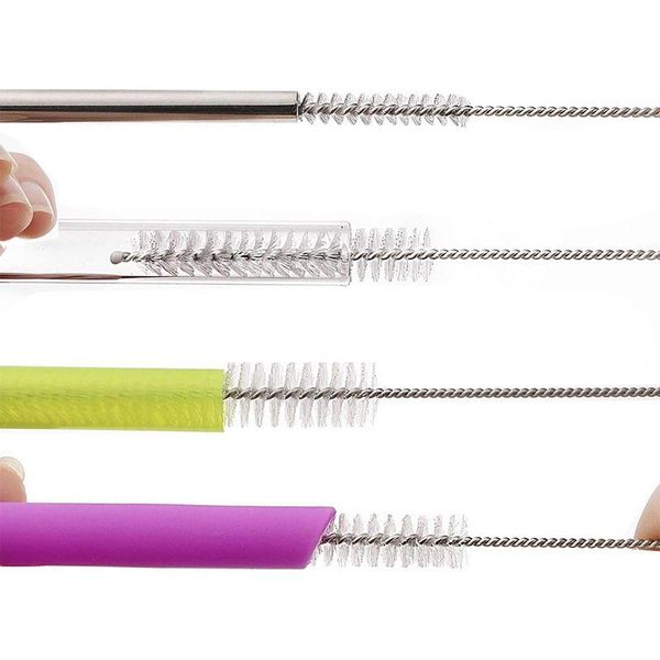 Naylon Paslanmaz Çelik Uzun Saplı İçme Saman Temizleme Fırçası Nipple Tüp Boru Temizleyici Fırçalar Pipetler için