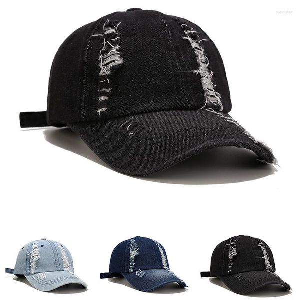 Caps de bola Four Seasons Desgastado Jeans de lazer de jeans Hat Hol Hole Baseball Moda unissex Jean Hip Hop Sport Hats