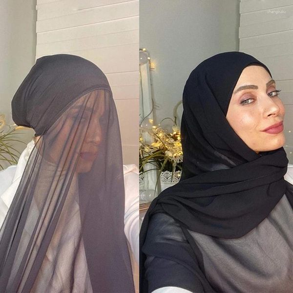 Roupas étnicas 2 camadas CAB EMNER E HIJAB instantâneo de cachecol com um capô sob chiffon de design exclusivo para mulheres muçulmanas