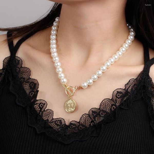 Ketten Vonmoos Faux Pearl Halskette für Frauen Retro Luxus Edelstahl Halshalskette Juwelier Accessoires Modedekoration Geschenk