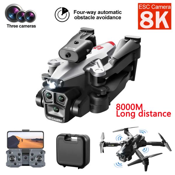 K10 Max Drone Mini 8K HD ESC Professional Üç Kamera Dört Yollu Engel Kaçınma Optik Akış Konumlandırma Katlanabilir Quadcopter FPV Drone RC Quadcopter İHA