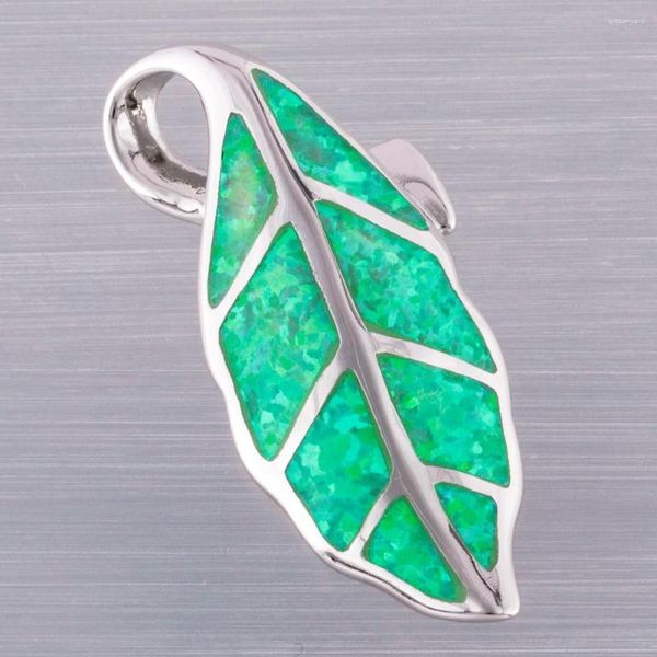 Colares pendentes Kongmoon Nature Leaf Kiwi Green Fire Opal Silver Plated Jóias para Mulheres Colar