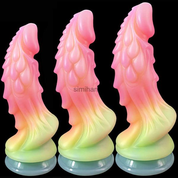 Dildos/Dongs Neue Analspielzeug Luminous Dildos Bunt leuchtet riesige Penis Anal Butt Plug Dragon Monster Dildo mit Saugnäpft Cup Frauen Sexspielzeug HKD230816