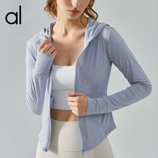 Al Yoga Frühlings-/Sommer Cool Sonnencreme Sportmantel Damen Slim Fit Slim Reißverschluss -Hoodie mit schneller trockener Fitness Top laufen