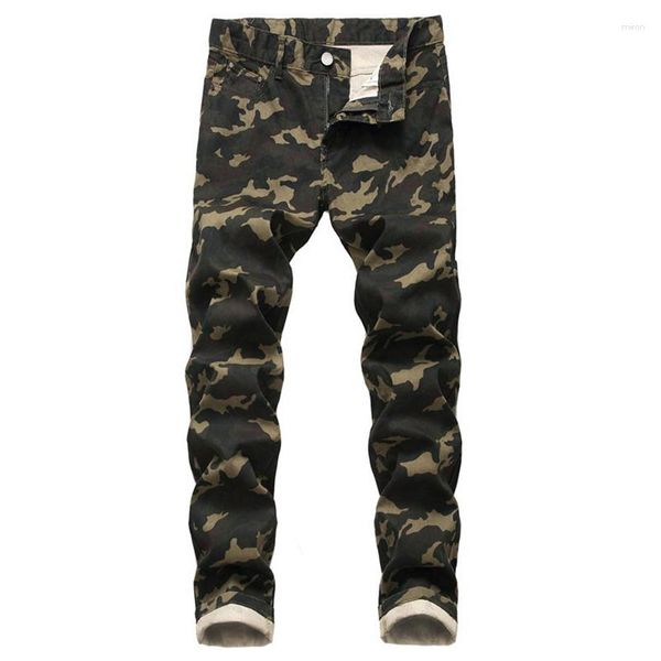 Jeans masculinos Camuflage Personalidade Plus Tamanho Palnta Casual Impressa Projeto de Exército Estrutivo Verde
