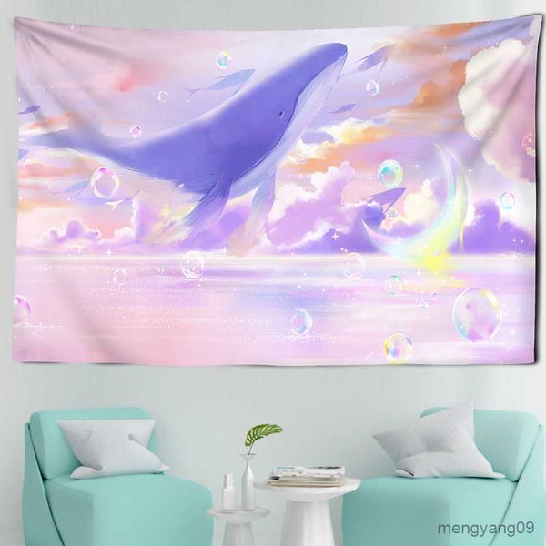Комиксы гобелена Скай -дельфин Гобеленская стена висит розовый пурпурный облако гобелена спальня декор комнаты декор комнаты R230816