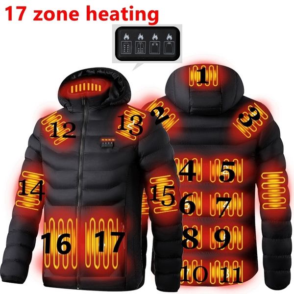 Erkekler Down Parkas Erkekler Kış Sıcak USB 17 Bölge Isıtma Ceketleri Akıllı Termostat Saf Renk Kapşonlu Isıtmalı Giysiler Su Geçirmez Sıcak Ceketler 230815