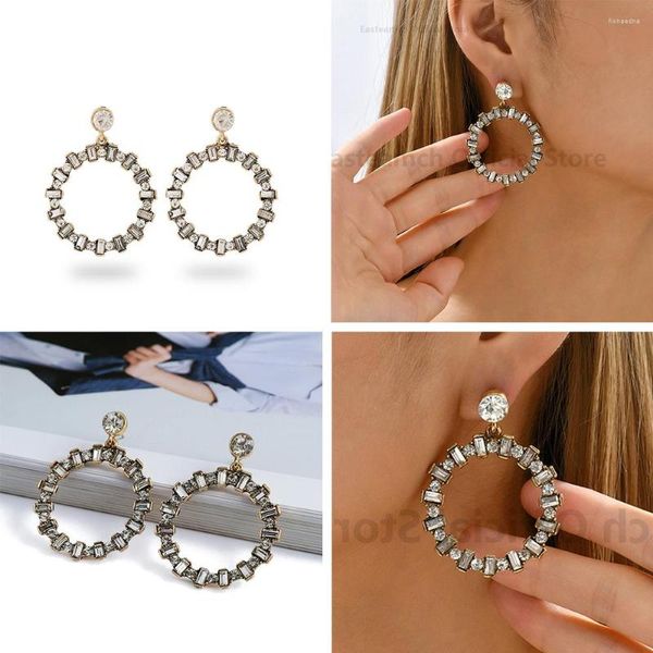 Dangle Ohrringe Vintage Strassonrunde große trendige Luxus -Ohr -Accessoires Charme Kronleuchter Braut Hochzeit Anhänger Schmuck Geschenk