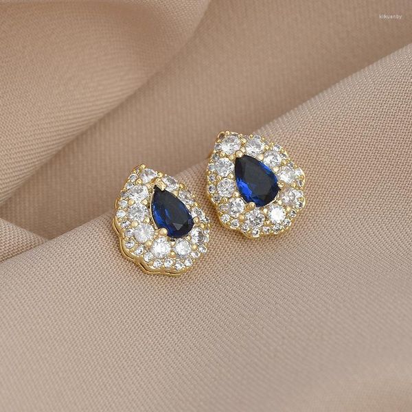 Brincos de garanhão jóias de cristal azul vintage para mulheres de noiva de luxo de luxo para feminino presente