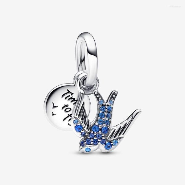 Свободные драгоценные камни подходят для оригинального браслета Sparkling Wallow QUOTE Double Dangle Charm 925 Серебряные бусины для женщин DIY Ювелирные изделия