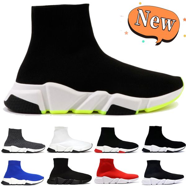 Designer homem homem tênis de velocidade tênis de velocidade casual sapatos de meias masculas com tênis de placas de placas imprimir impressão preta branca noir elétrico azul paris boots de luxo de luxo