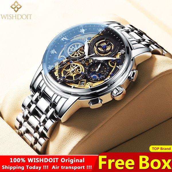 Начатые часы Doit Original Watch для мужской водонепроницаемой из нержавеющей стали Quartz Analog Fashion Business Business Sun Moon Star.