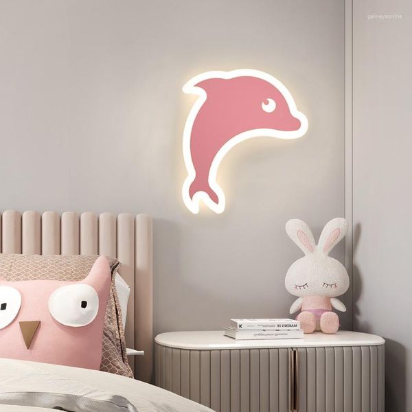 Lâmpada de parede quarto infantil de crianças simples led led golfinho desenho animado princesa menino menina bastão de cabeceira de cabeceira