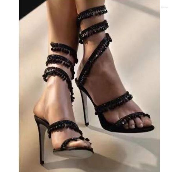 Sandalen Sommer Europäische und amerikanische Damen-Hochhackige Super-Tropfenförmige Wrap-Strass-Dünne Schuhe