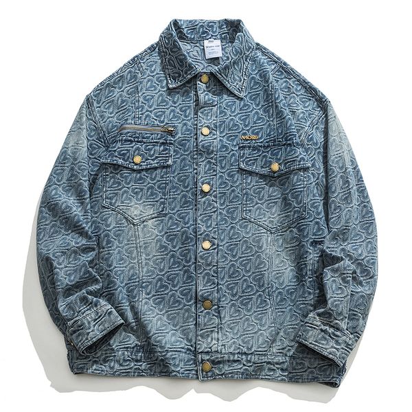 Herrenjacken Herbst Übergroße Jean Jacke Männer Herzmuster Denim Baggy Coat Fashion Korean Streetwear Cowboy Oberbekleidung Kleidungsstücke männlich 230815