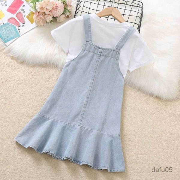 Set di abbigliamento anni set di abbigliamento per ragazze abbigliamento estivo abito piccolo abito cinturini in denim in denim mandati regalo regalo di compleanno R230816