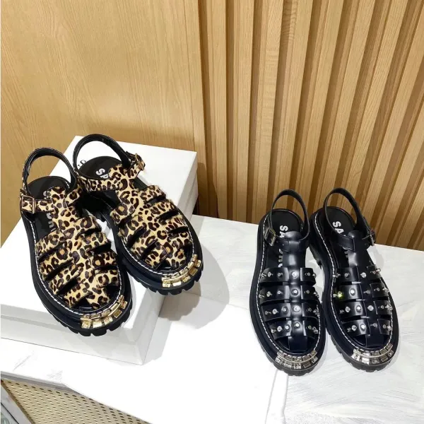 Olys leopard-stampa gladiatore gladiatore sandals roba rotelle regolabile con fibbia a tratto di sandalo piatti vegetali piattaforma piattaforma designer di lusso diapositive calzature fabbrica