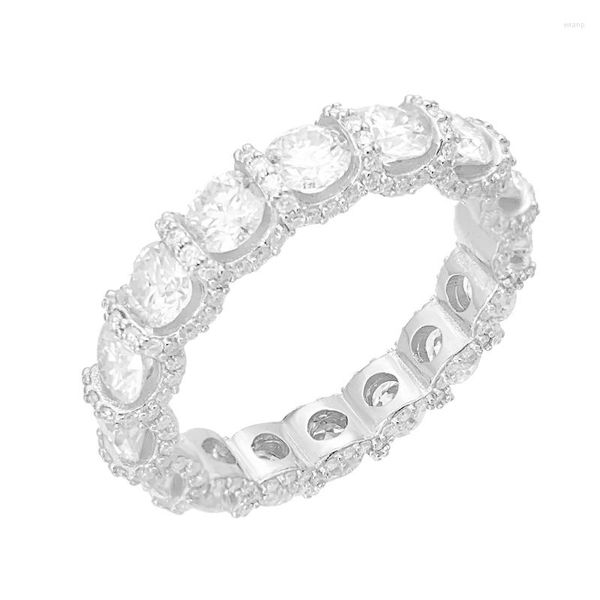 Кластерные кольца Hiphop 4mm Iced Moissanite Eternity Ring Женщины мужчины 925 Стерлинговое серебро D Цветовое обручальное пропуск Бриллиант