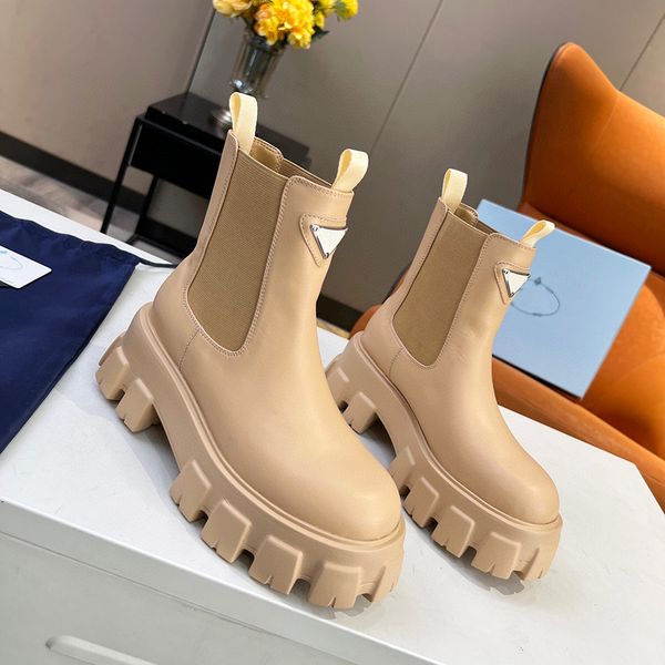 Светлый верблюжый цвет монолит alfskin ackle chelsea boots платформа платформы скользящие на ногах Block Boot Boot Flat Booties Luxury Designer для женской фабрики обувь