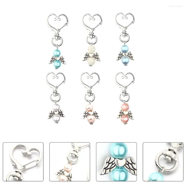 Chaves 6 PCs Pearl Pingente Angel Keychain Family Decors Light Ring Ring Rings Wing Bride