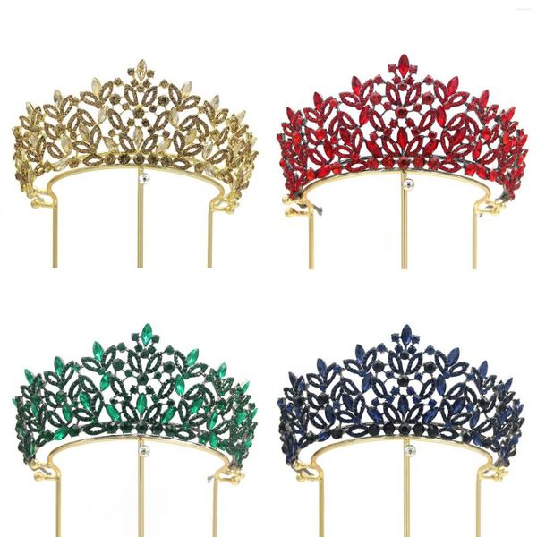 Cabeças de cabeceiras vermelhas de liga de cristal com aros de casamento e acessórios de cabelo concursos de beleza barroca coroa de coroa de noiva