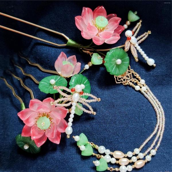 Haarklammern handgefertigtes Lotus Blatt Haarnadung Kopfschmuck Kanzashi Kopfbedecke Frauen Sommer Hochzeit Brautkopf Origination