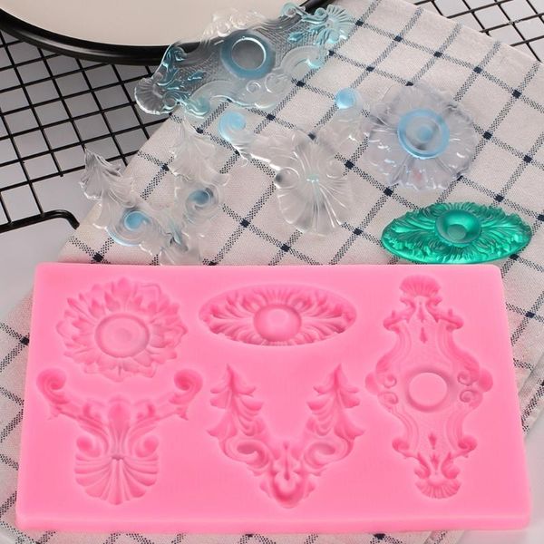 Stampi da forno a bordo 3d stampo stampo barocco Schema di rilievo cupcake di fondente silicone per decorare facile da demicare O17 22 dropship