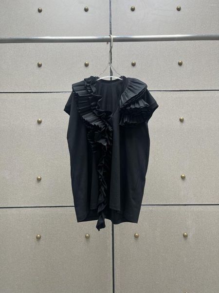 Kadın Tişörtleri Düzensiz Peplum Trim T-Shirt Klasik Siyah Zamansız Görünüm ve Giyim 5.25