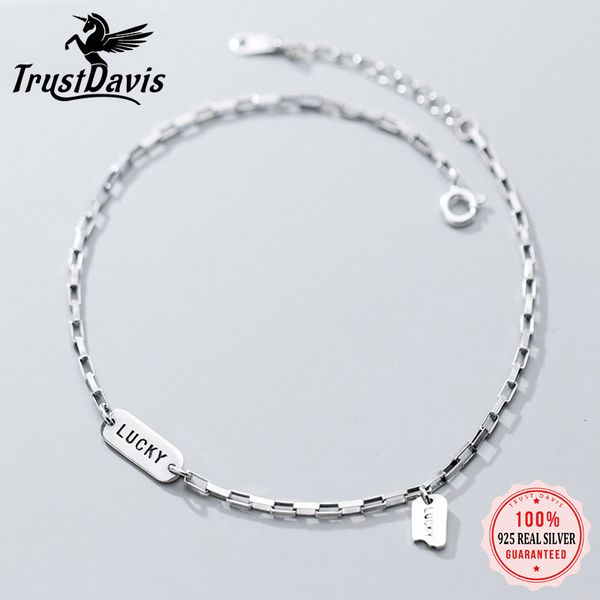 Anklets Trustdavis Minimalist 925 Sterling Silver Fashion Cletter Lucky Sachs Sachs für Frauen Valentinstag Geburtstagsgeschenk Schmuck DA732 230816